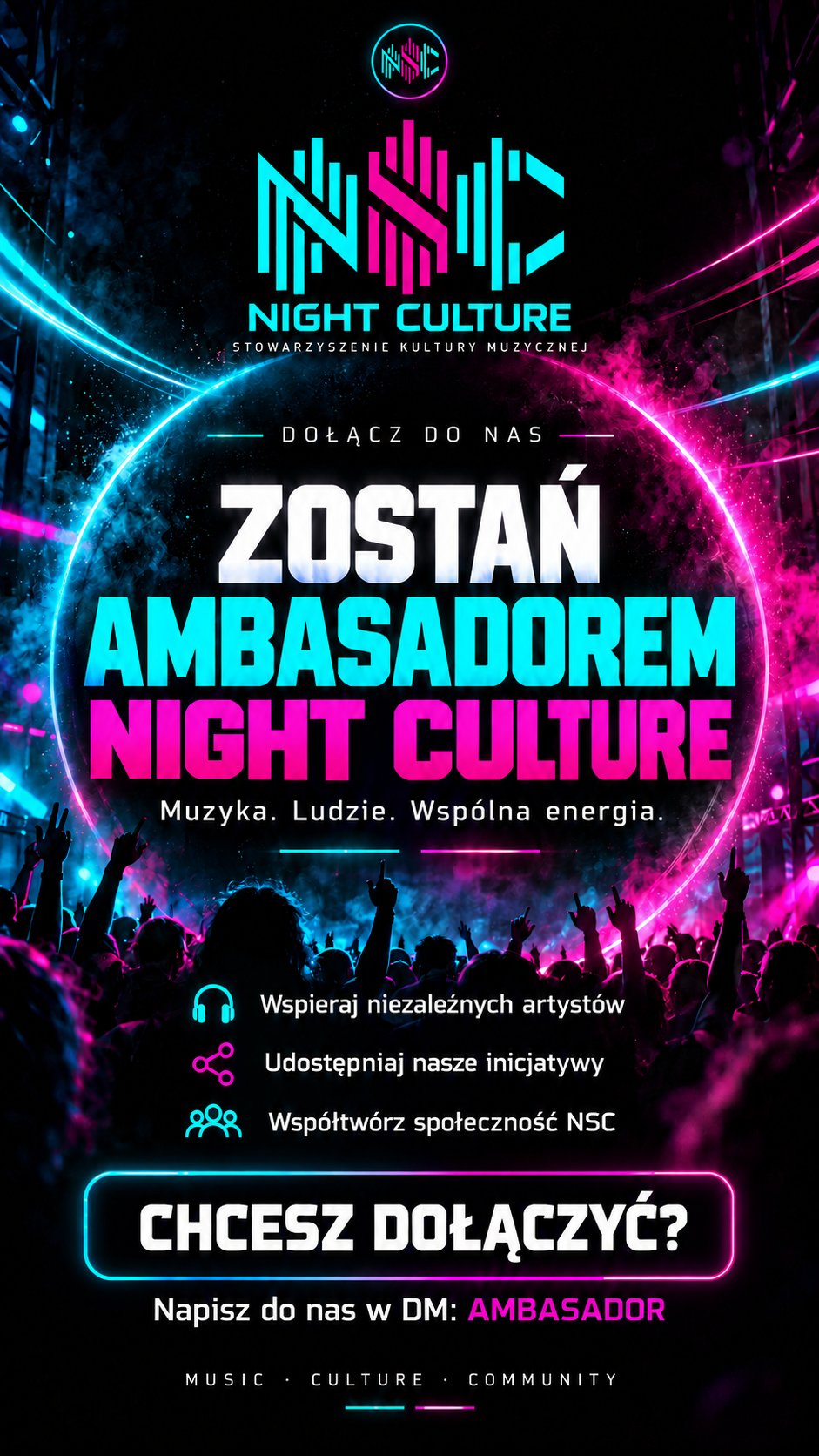 Oryginalny plakat rekrutacji ambasadorów NIGHT SHIFT CULTURE